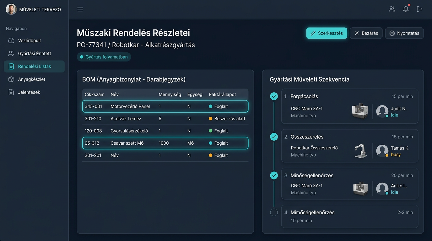 Gyártás- és Szolgáltatásirányítási Rendszer — Gyártási rendelés