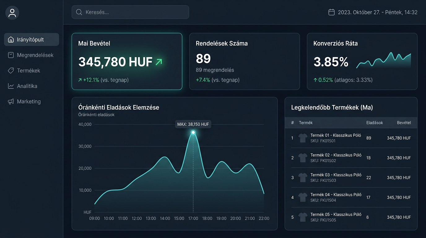 Internetes Értékesítési és E-kereskedelmi Rendszer — Webshop dashboard